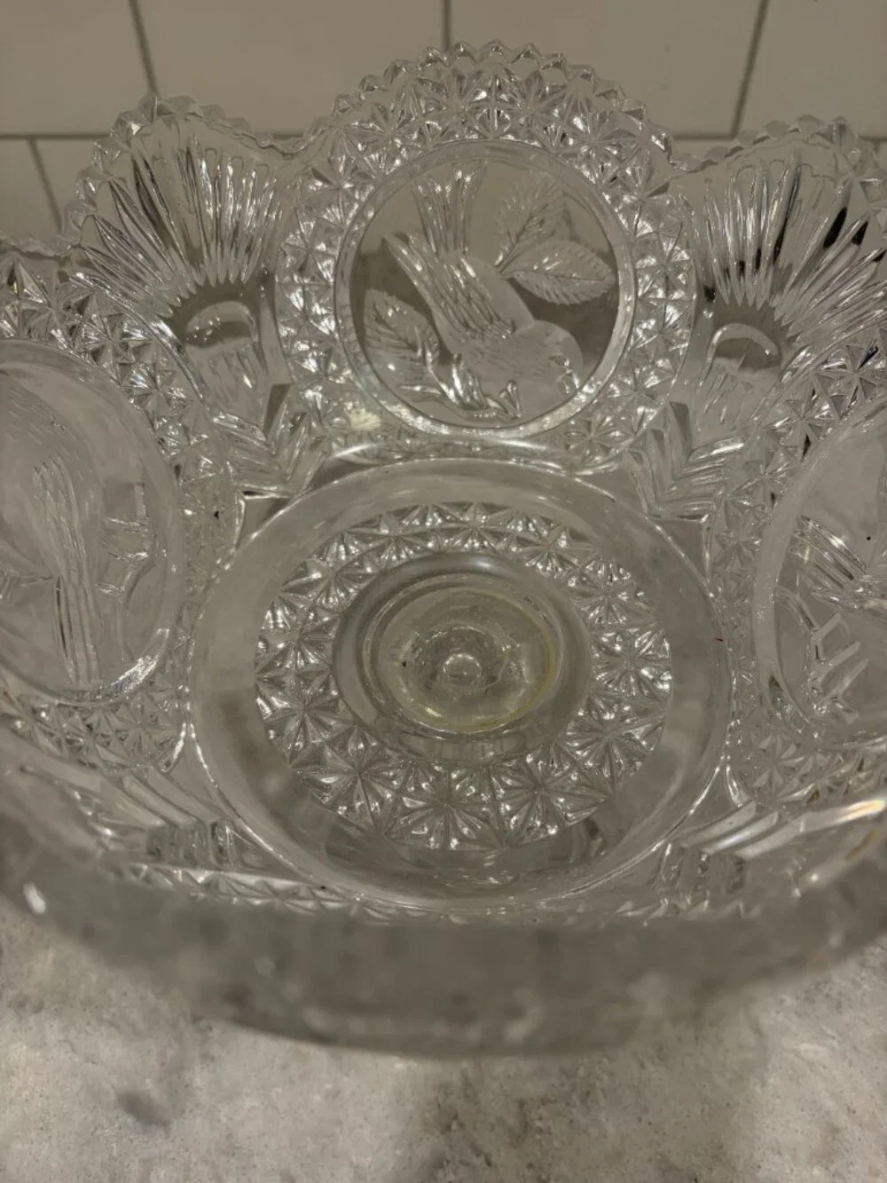 HOFBAUER Byrdes German Crystal Compote Bowl Etched Birds
